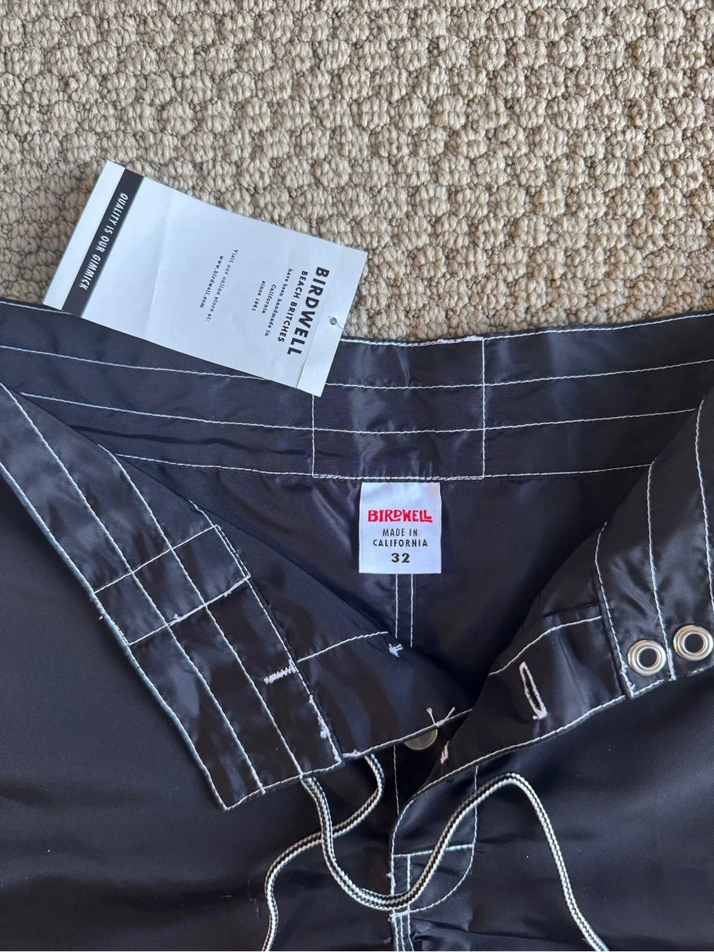 Birdwell X Seager Black Boardshorts with White Stitching